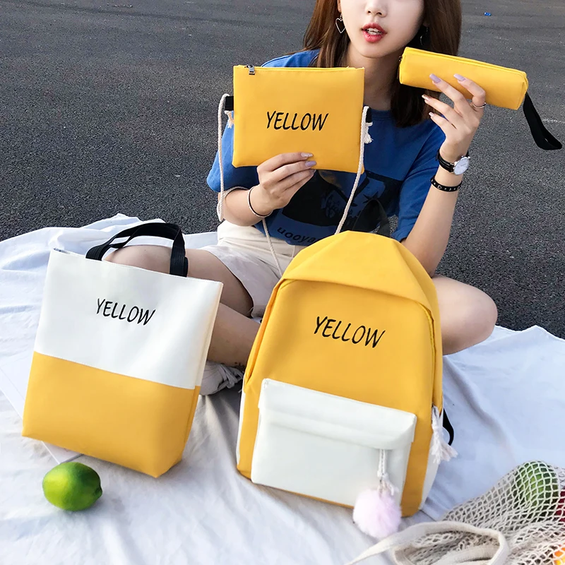 pink letter embroidery patchwork backpack womens backpack canvas bag shoulder school bags for girls ladies backpack purse set