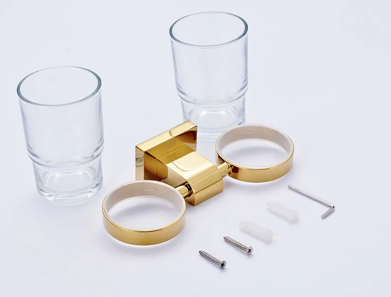 Европейский античный золотой Латунный Ванной двойной стакан для зубной щетки держатель для стакана полка кружка для полоскания сантехнические аксессуары