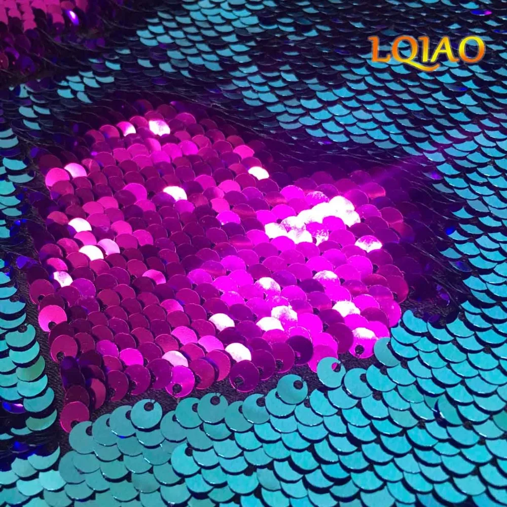 

Customize 20 meters Turquoise-Fuchsia reversible sequin fabric