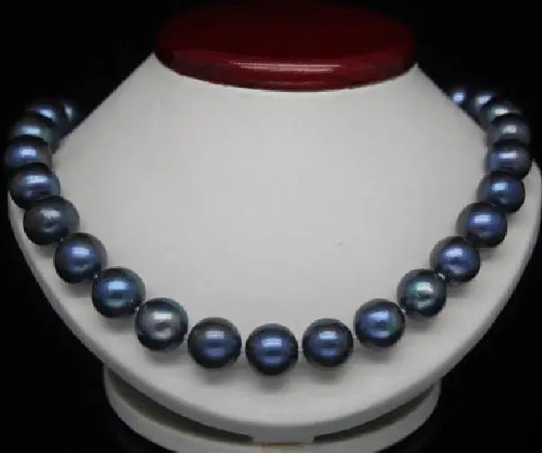 

HUGE 18"11-12mm genuine natural freshwater black pearl necklace 925silver