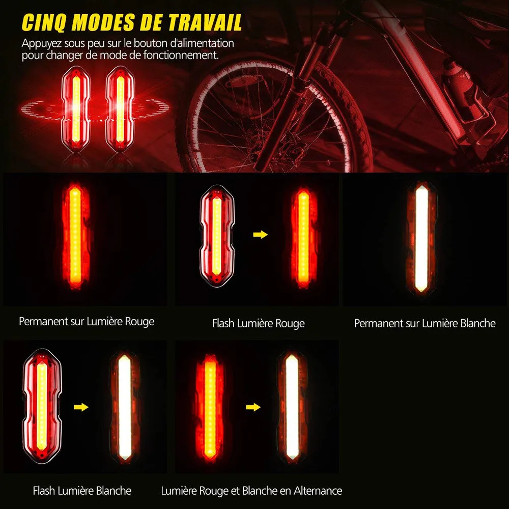 Perfect 2PCS LED USB Rechargeable Bicycle Bike Rear Tail Light 5 Modes Flashlight Waterproof Bicycle LED Light Хвіст світла#15 3