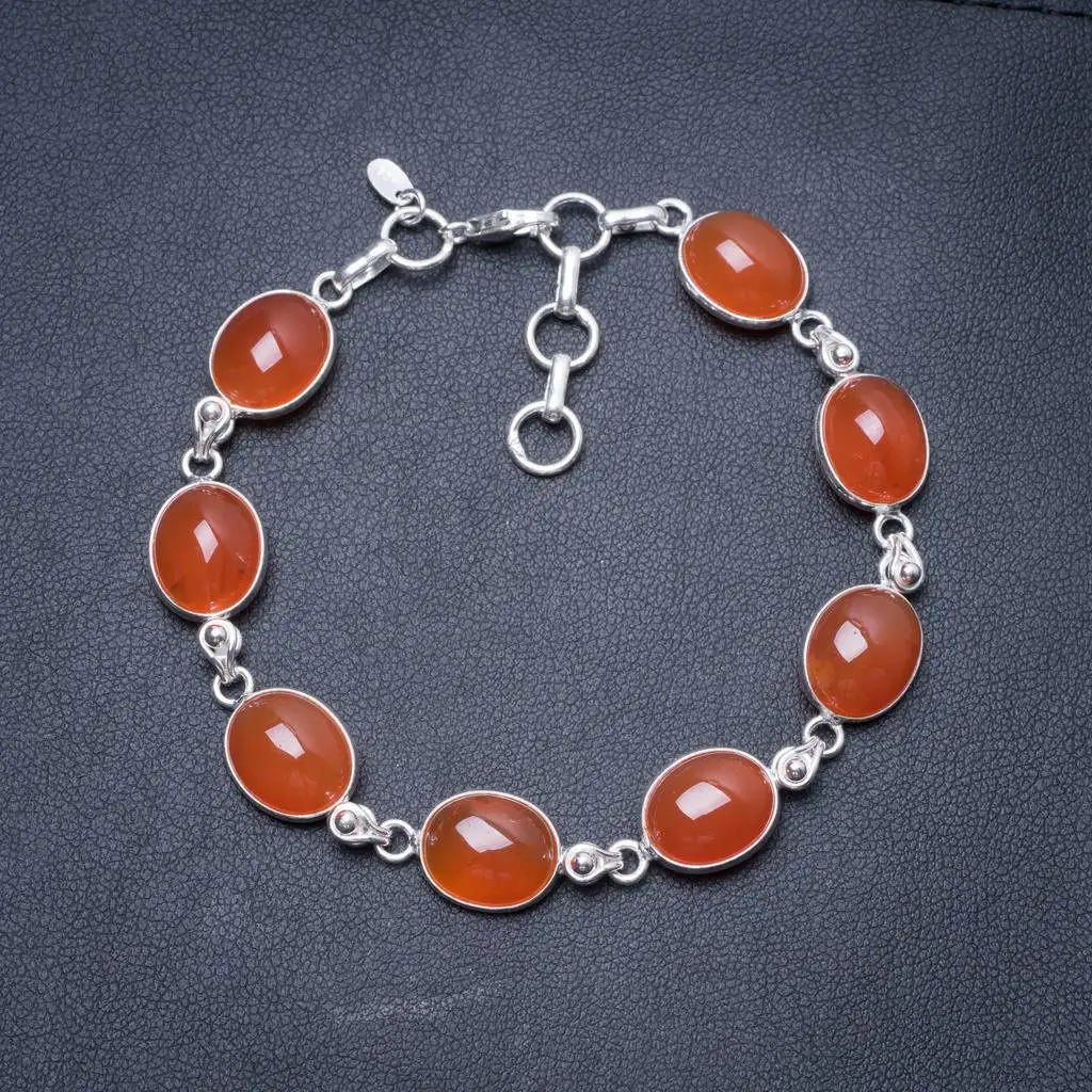 

Natural Carnelian Handmade Unique 925 Sterling Silver Bracelet 7-7 3/4" Y3425