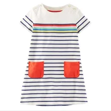 Г. Новые Стильные платья с короткими рукавами для маленьких девочек детская одежда в полоску с милым рисунком новые дизайнерские платья наивысшего качества для маленьких девочек