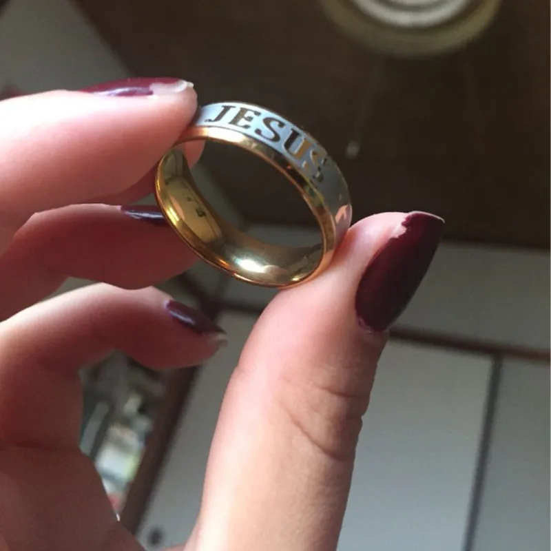 high quality large size 6mm ring titanium steel gold color jesus large size rings