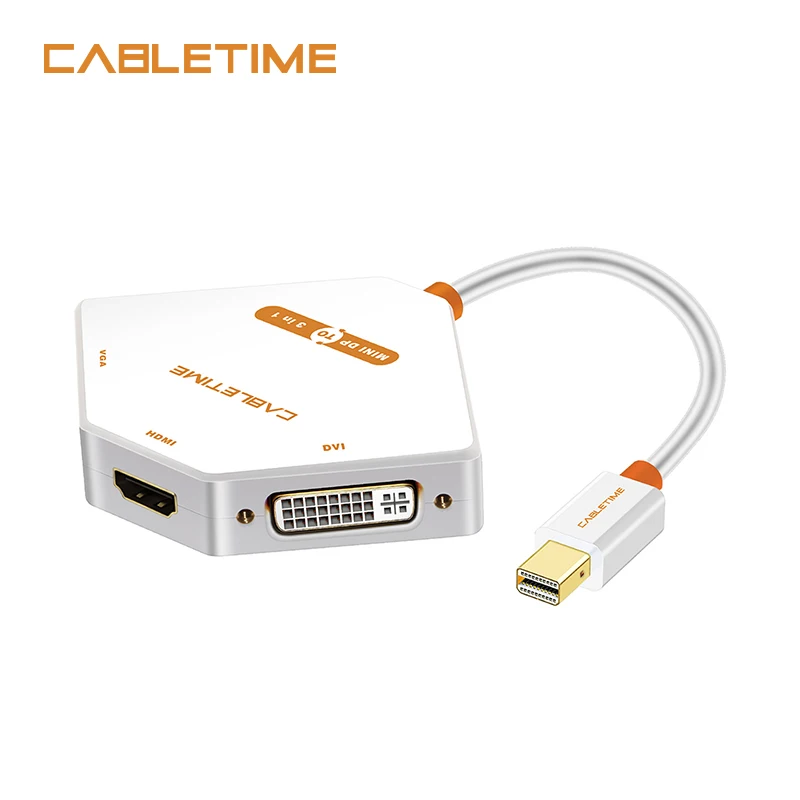 Cabletime 3 в 1 Мини дисплейный порт для интерфейса Thunderbolt к HDMI + DVI + VGA адаптер для определения Монитор Проектор ЖК-дисплей MacBook Pro Air N004