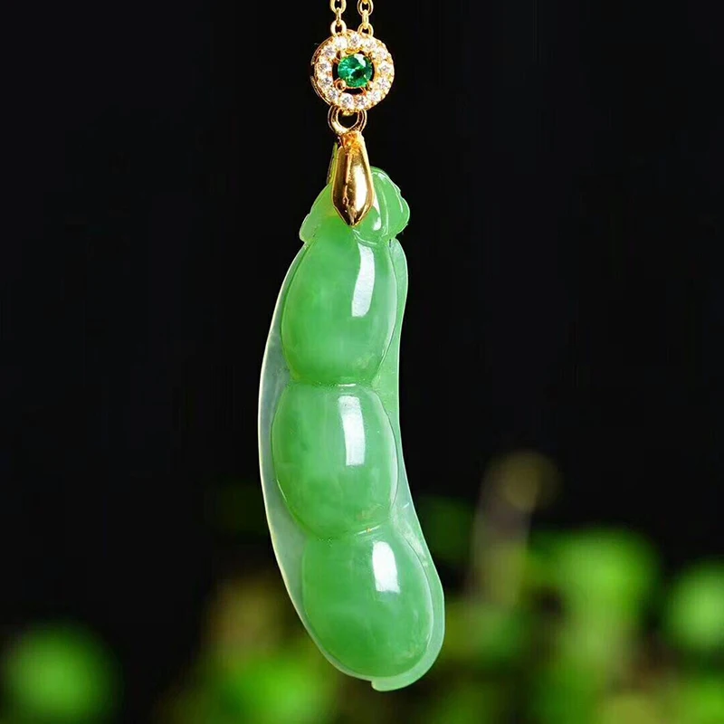 Wholesale Fine Green Natural Stone Pendants Green Beans Pendant Necklace Lucky For Women 925