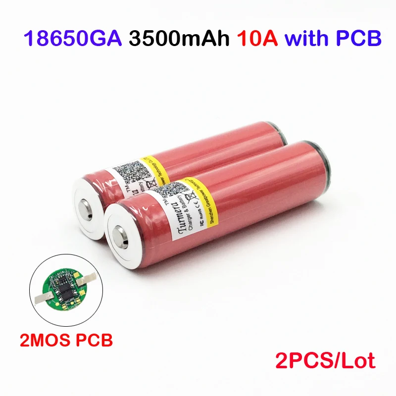 Ncr18650ga 3500 мАч 2 шт. для sanyo ncr18650ga защищенные 3 6 В 10A аккумуляторы с плоским верхом