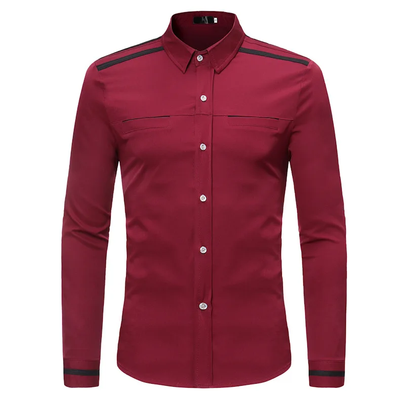 2019 Классическая рубашка в полоску для мужчин повседневное Slim Fit одноцветное цвет s Мужская классическая рубашка с Поддельные карманы Hipster