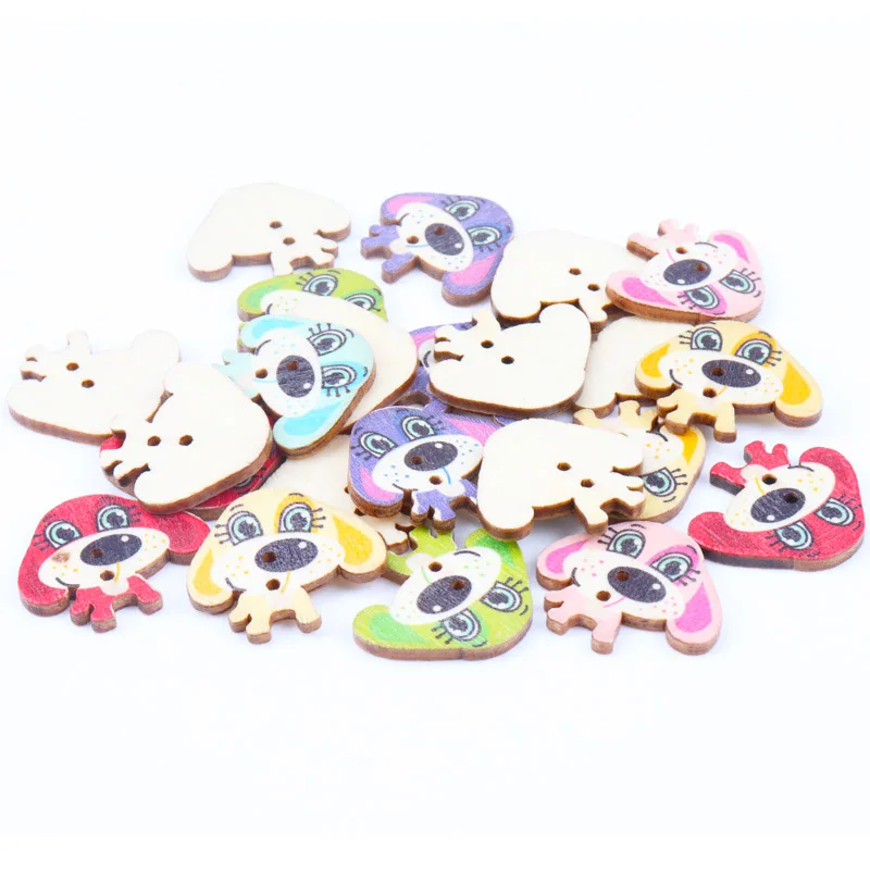 강아지 강아지 모양의 나무 단추 홈 장식 공예 Scrapbooking 20Pcs 2 구멍 혼합 된 색상 26x30mm MT0733