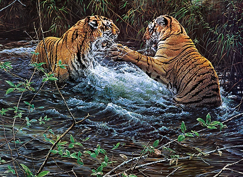

5d Diamond Embroidery Two Tigers Scenery Crystal Cross Stitch Full Square Diamond Painting DIY Sticker Decor Paintings