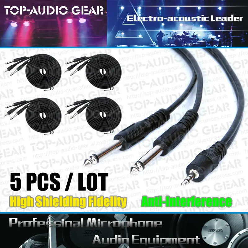 

Free Shipping 5pcs/Lot 4.9ft 3.5 to Double Dual Two 6.3 6.5 mm Jack Audio Line Wire Cord Audio Video Signal Cable Mixer Cables