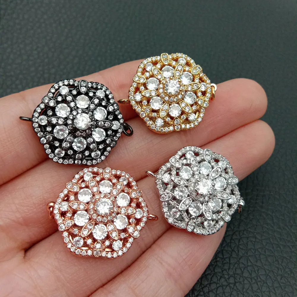 

Cubic Zircon Micro pave flower clasp for necklace / bracelet 20mm golden plated