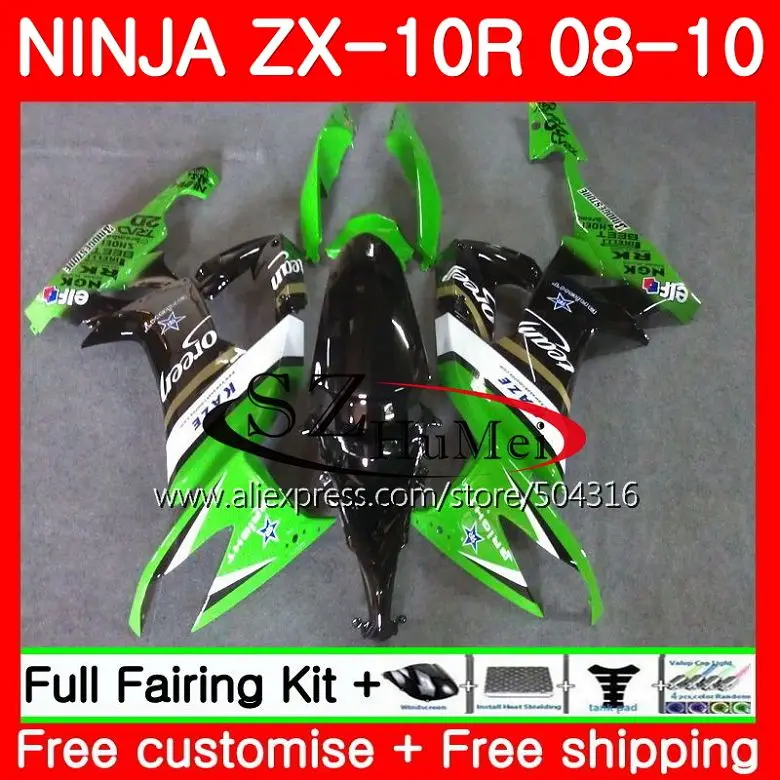 Кузов для Kawasaki NINJA ZX 10 сотрудников отдела исследований ZX10R ZX1000C 18SH4 ZX 10R 08 цвета: зеленый, черный 09 10 ZX1000 ZX-10R 2008 2009 2010 обтекатели комплект - Цвет: No.  1
