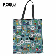 FORUDESIGNS/сумки для покупок для женщин и девочек с испанским рисунком, Повседневная Льняная сумка, многоразовые складные сумки на плечо, тканевый мешочек