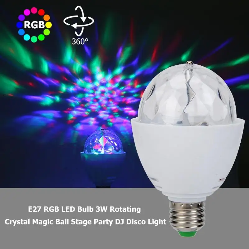E27 RGB Светодиодная лампа 3 Вт вращающийся хрустальный магический шар для сцены