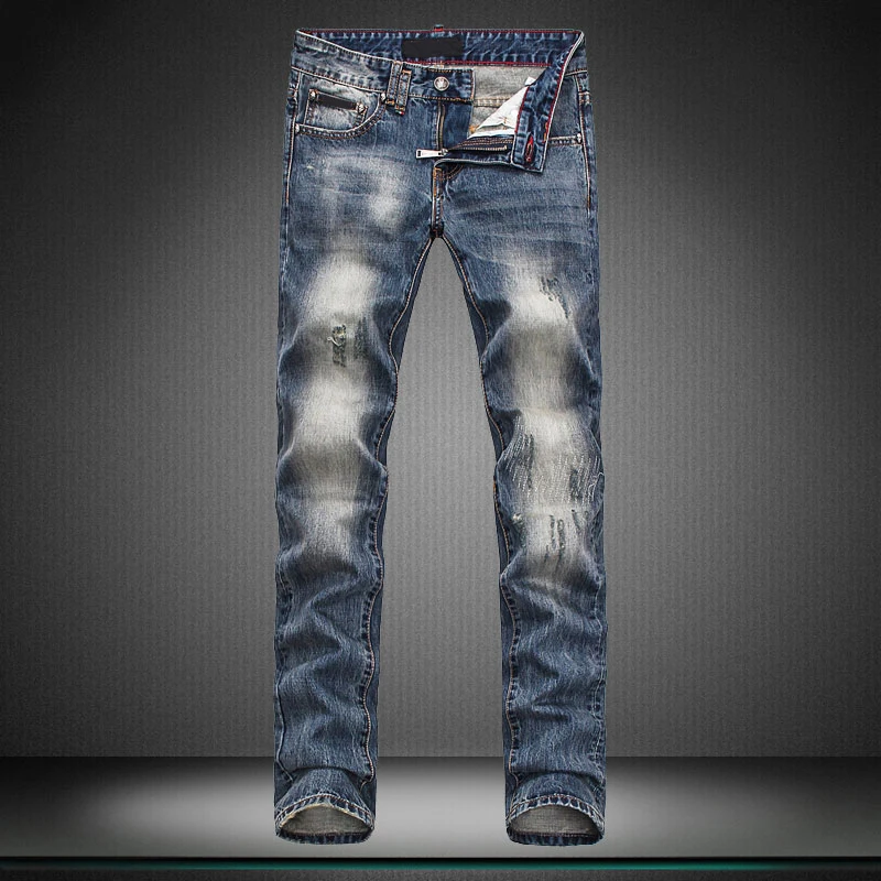 skeleton embroidery man biker jeansKorean Style straight straight leg pants hole brand pants trousers designer boy