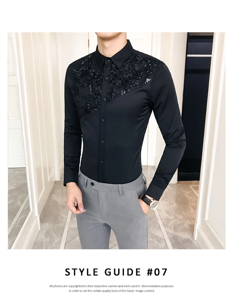 Повседневное Camisa Masculina 2019 весна корейский человек рубашка с длинными рукавами кружево кружевное комбинированное прическа отдел