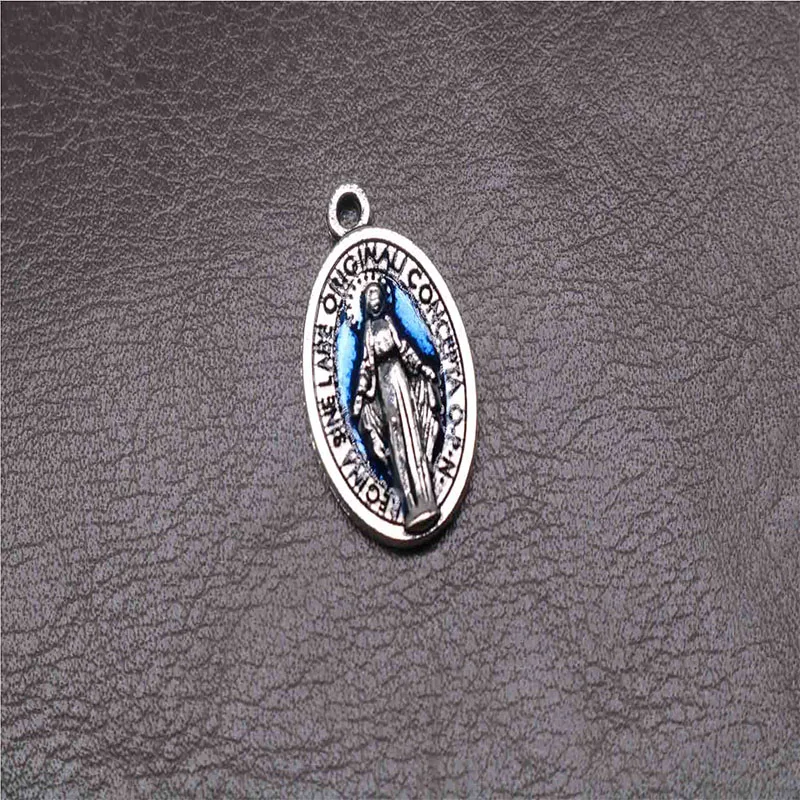 

Glamour Blue Maria Antique Silver Catholic Gift Virgin Mary Sacred Heart Charm Medal Holy Medal for Braclee.10 Pieces