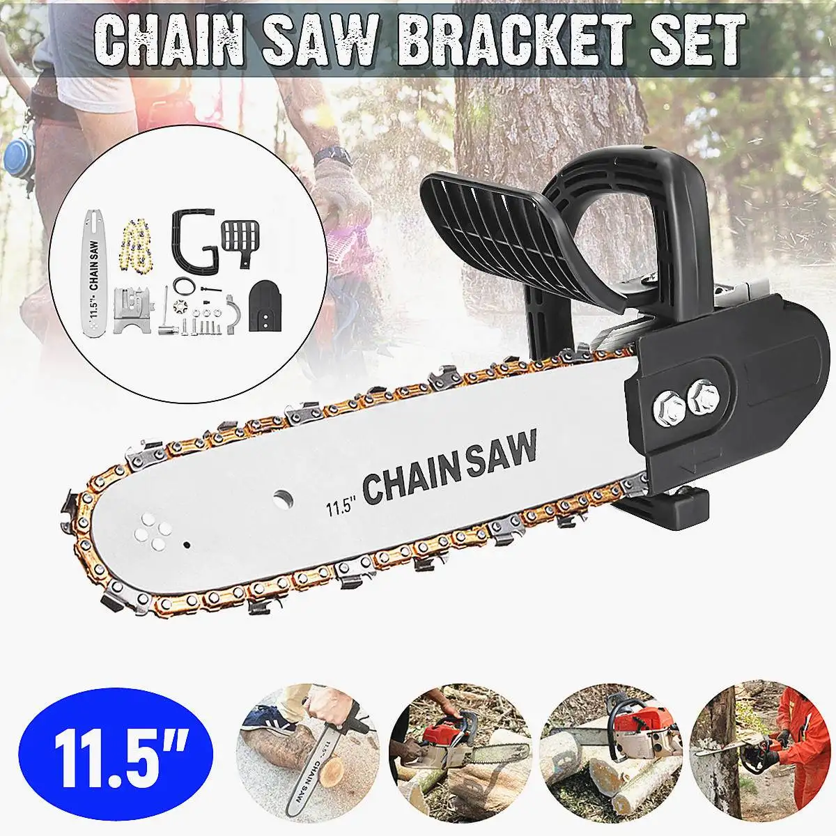 

11.5 Inch Chainsaw Refit Conversion Kit Chain Saw Stand Bracket Set Change Angle Grinder into Chain Saw Woodworking Power Tool