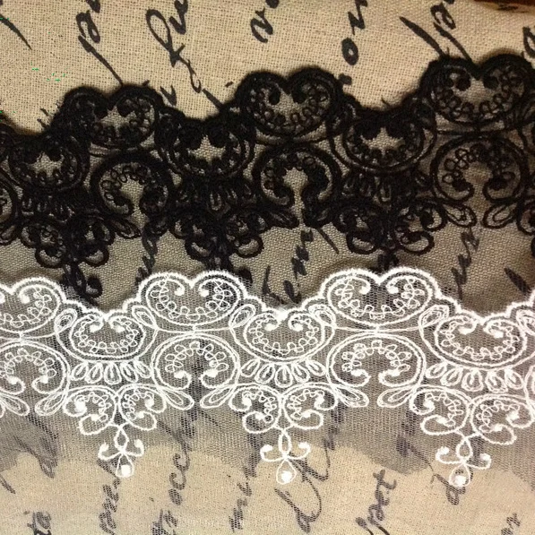 

5Yards/Lot Width 9.5cm Embroidered Lace Fabric Black Ivory White Cordate Lace Trim DIY Craft Materials Clothing Accessories Lace