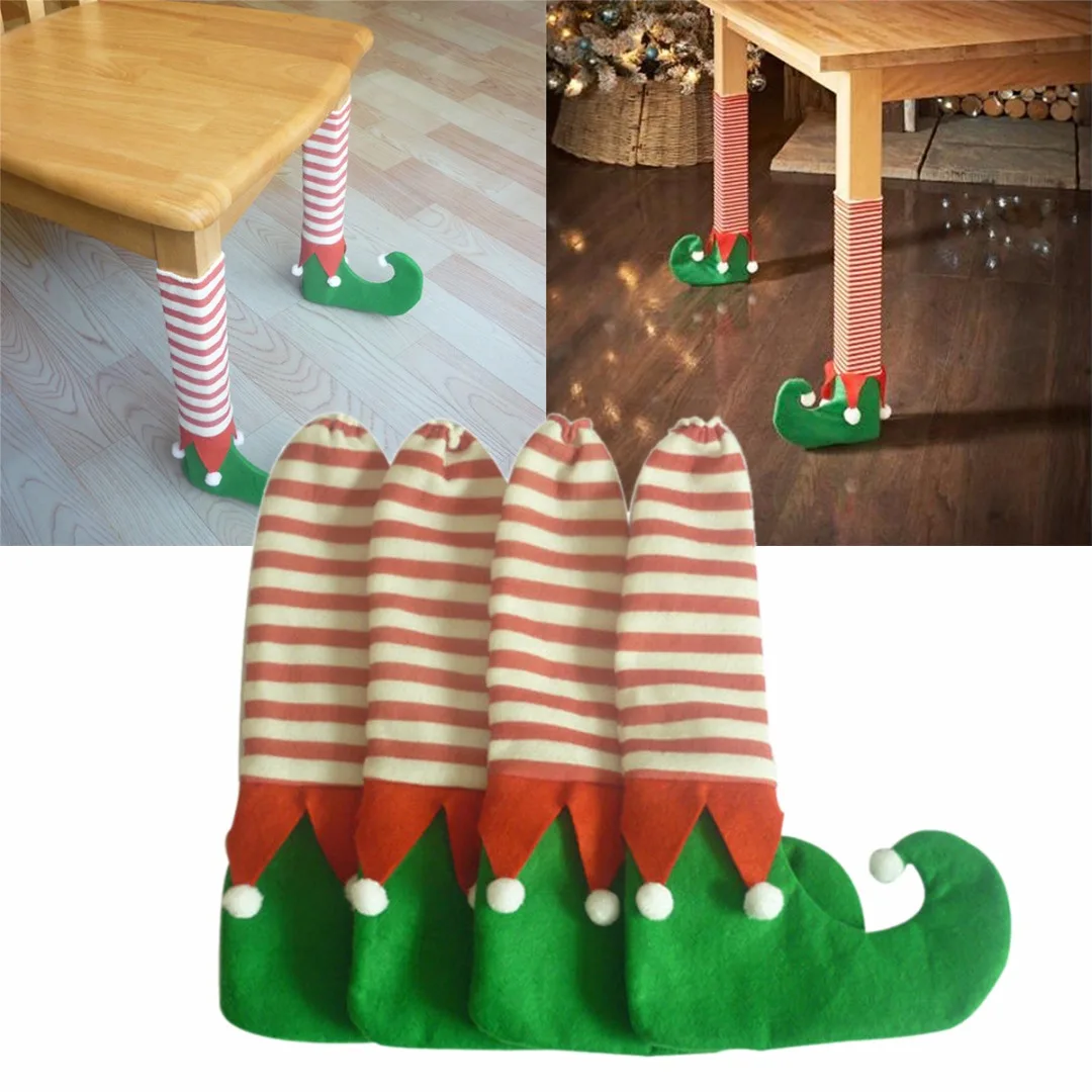

JX-LCLYL 4 Pcs Christmas Elf Sock Table Chair Leg Cover Furniture Elf Home Party Decor