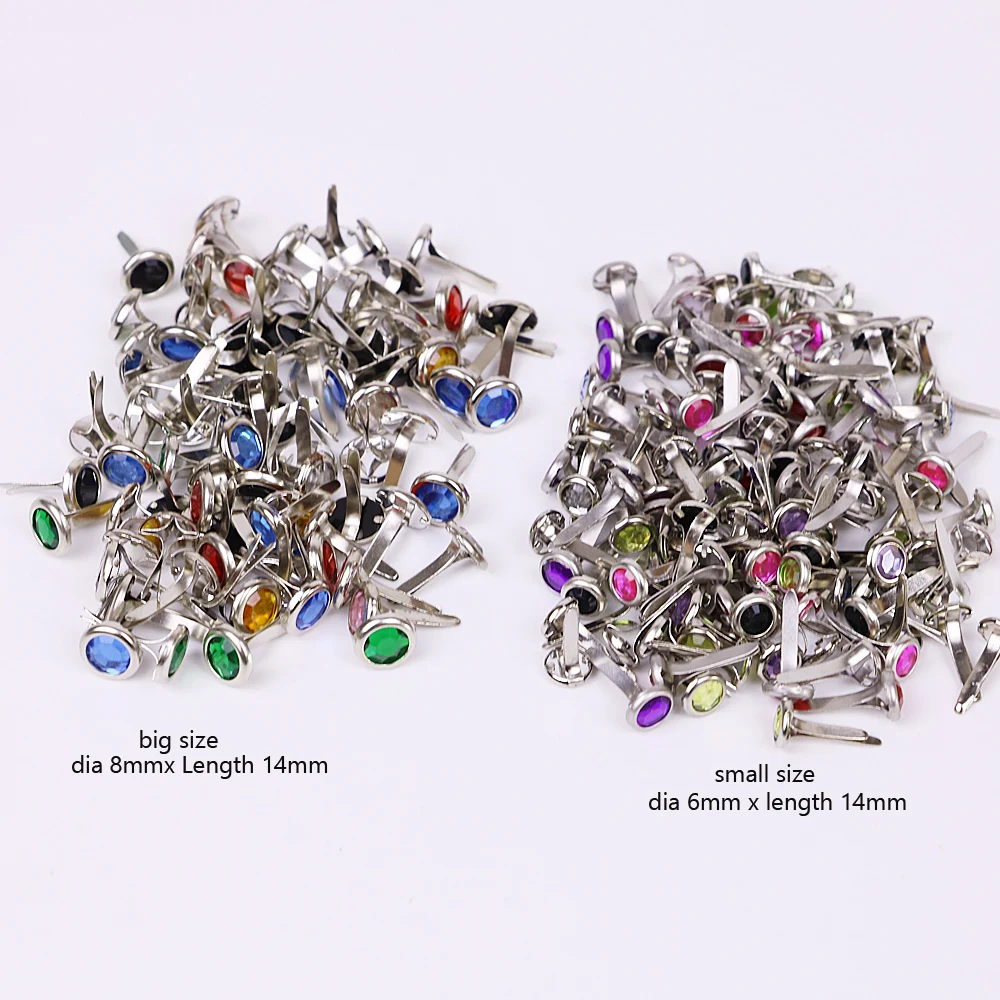 

100pcs/lot colorful candy diamond color scrapbooking brads metal feet embellishment wedding decoration