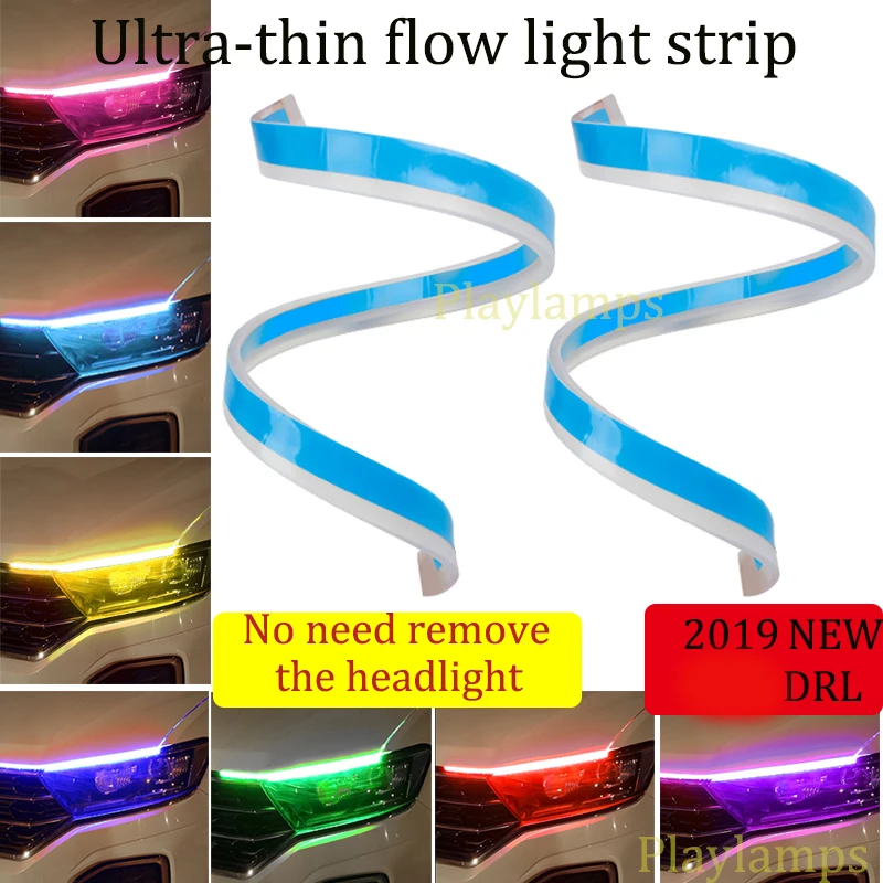 

2PCS Waterproof Flexible Universal Car led DRL Daytime Running Light Flowing Runs Headlight LED Strip Brake Turn Signal Lights