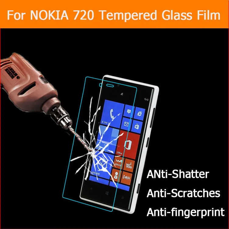 

0.33mm 2.5D 9H Anti Shatter Tempered Glass Film For Microsoft Nokia Lumia 720 4.3" Screen Protector Film Scratch Proof LCD FIlm
