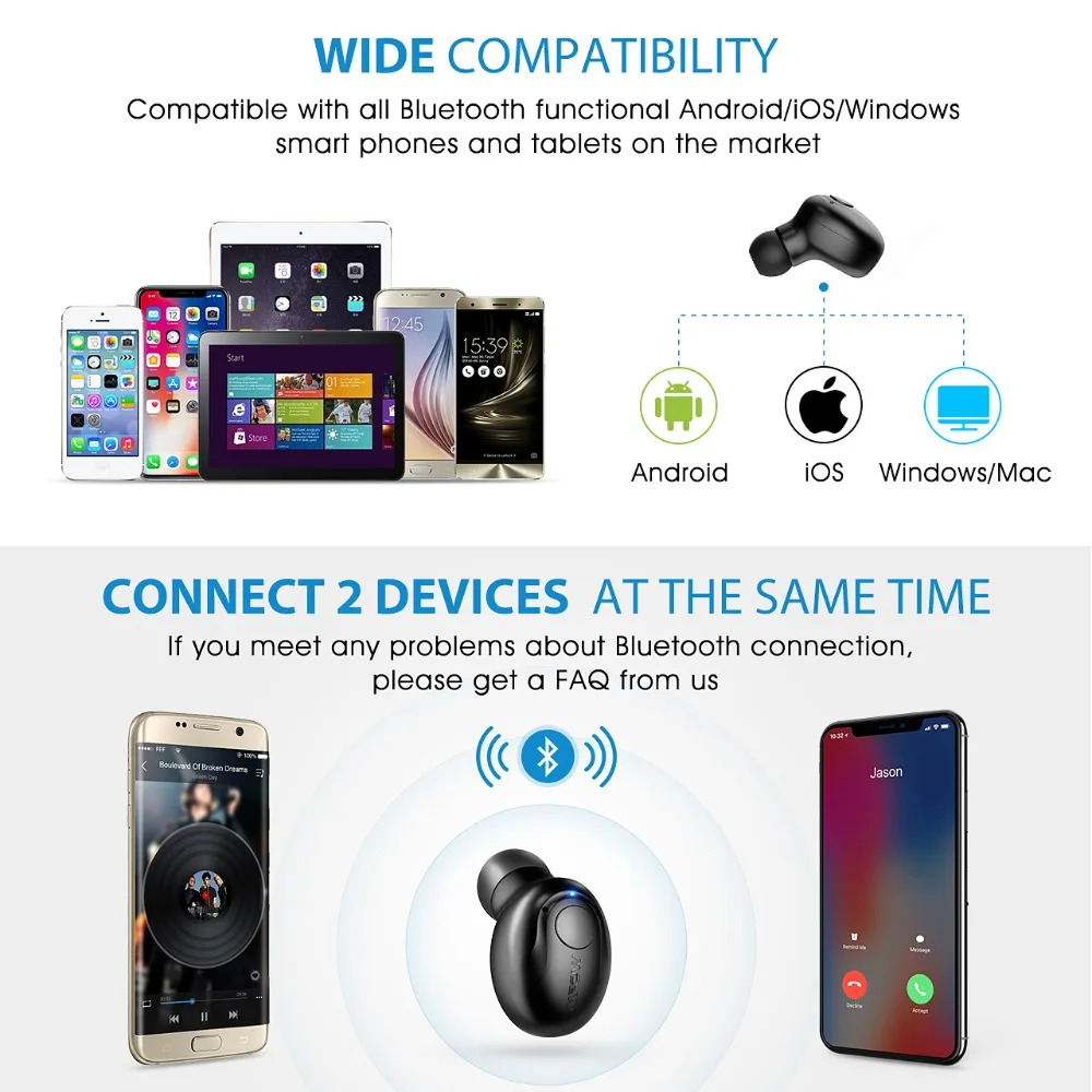 Mpow EM1 Single Bluetooth 4.1 Headphone Wireless Mini Invisible Earpiece In-ear Business Earbud Portable Earphone With Mic/Case