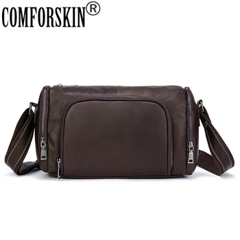 

COMFORSKIN Guaranteed 100% Premium Genuine Leather Brand Designer Drum Type Hot Men Travel Totes Large Men Messenger Bags 2018