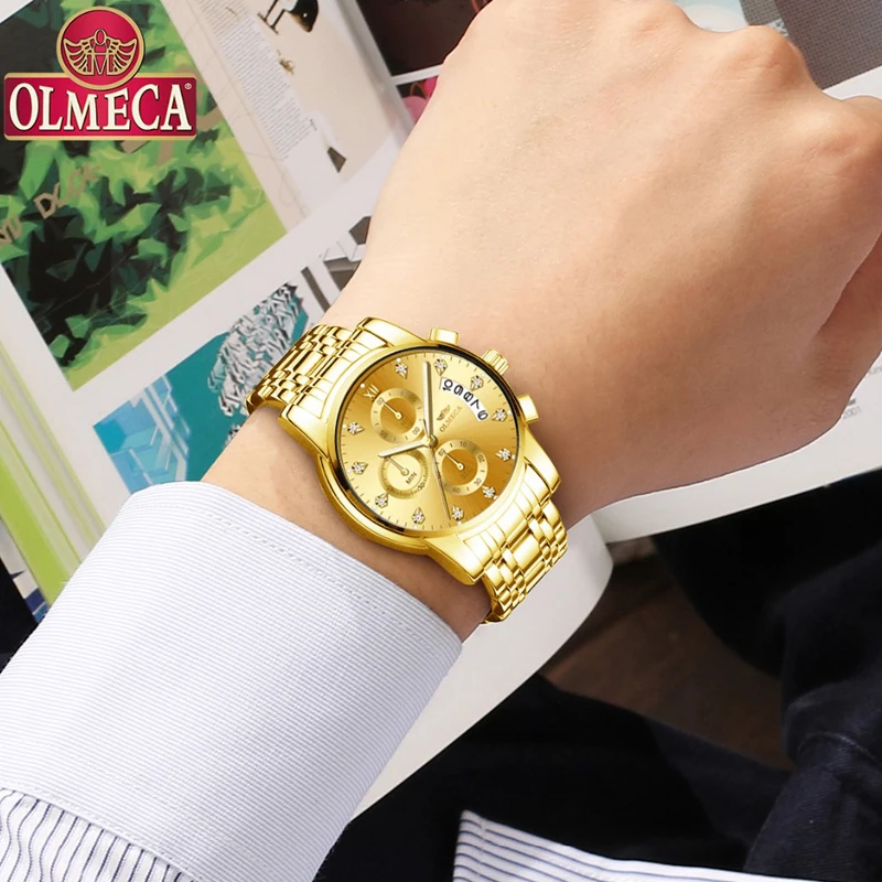 Новинка OLMECA Топ бренд класса люкс алмаз циферблат Кварцевые часы мужские военные спортивные наручные часы стальной ремешок Часы мужские деловые часы