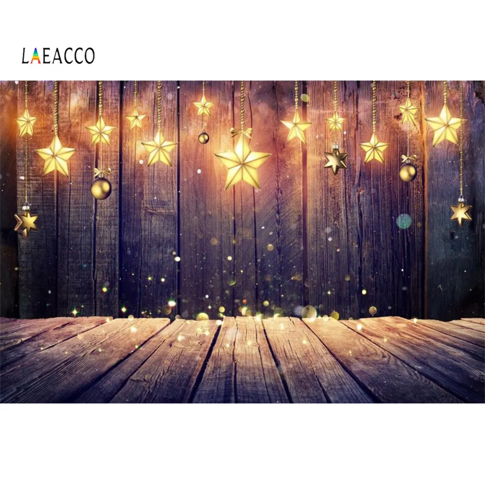 

Laeacco Christmas Gold Bulb Star Ball Bauble Dark Wooden Board Wall Baby Party Portrait Photography Backgrounds Photo Backdrops