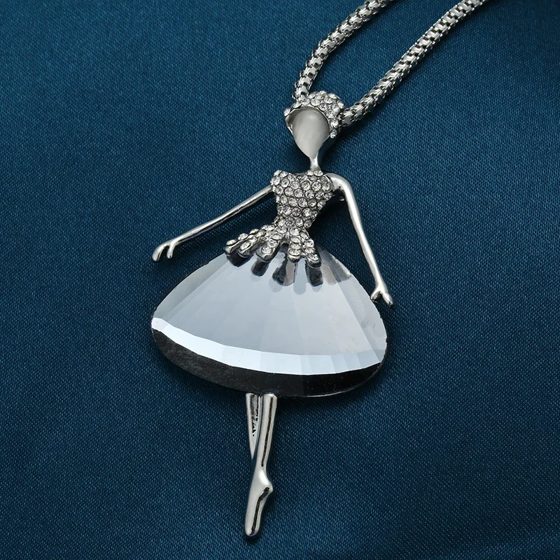 AMORUI Ballet Girls Trendy Pendant Necklace Blue Silver Pendant Women Chain Necklace Fashion Women Stainless Steel Necklaces