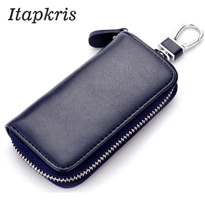 

Itapkris High Quality Leather Men Housekeeper Coin Pouch Key Wallet Fashion Organization Car Key Holder With Keyring Black