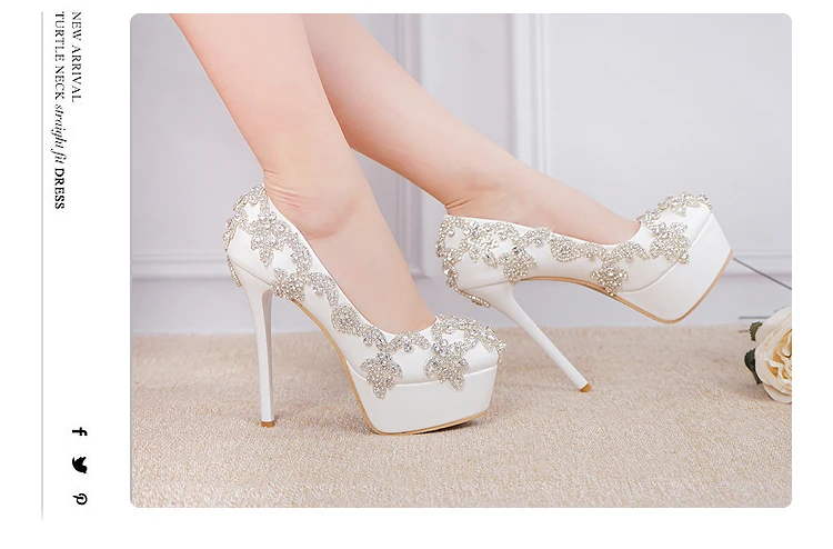 Women Shoes High Heels Wedding Thin Heels White Diamond Glittering Evening Dress Shoe Bride Shoes Crystal Pumps For Party