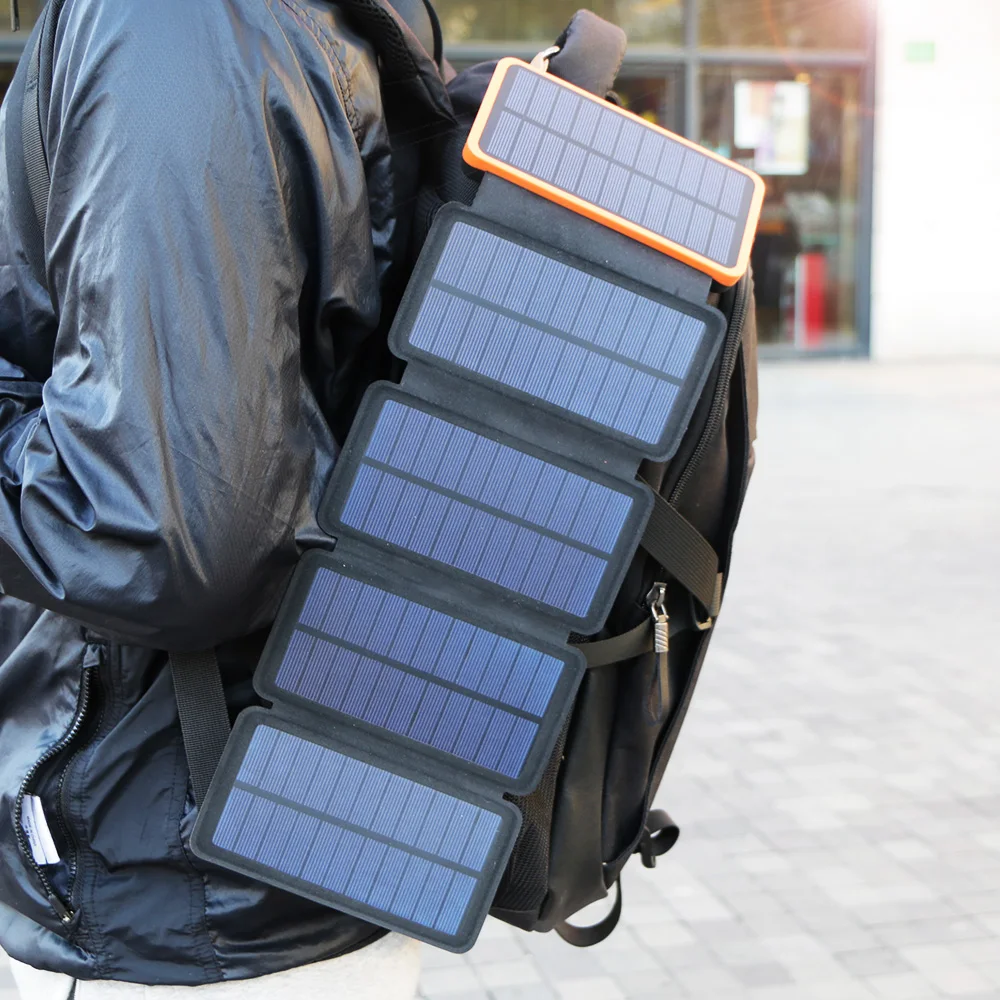 

Power Bank 20000mAh 6W Solar Charging and Electric USB Charging 2 USB Output for iPhone iPad Samsung Huawei Xiaomi LG Sony.