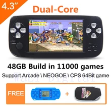 JXD 48 ГБ 4,3 дюймов двухъядерный портативная игровая консоль, встроенная в 11000 игры для NEOGEO \ CPS \ GBC \ GB \ SNES \ FC \ MD \ GG \ SMS MP4 PDF