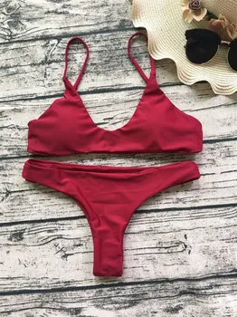 

Melphieer Wine red Bikini Women Swim Sexy Brazilian Bikini Set Padded Push Up Swimwear Vintage Swimsuit Biquini Maillot De Bain