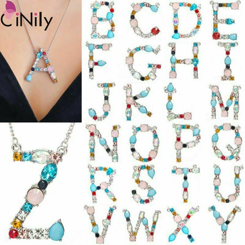 

CiNily 26 Alphabet Letters Silver Color Multicolor CZ (Cubic Zirconia) Crystal Pendant Necklace For Women & Girls NL273