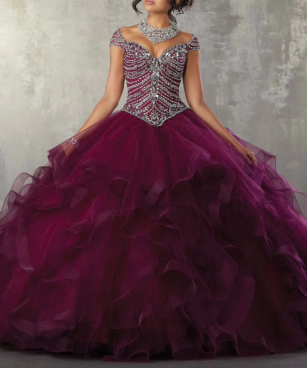 JaneVini, элегантное темно-синее бальное платье, бальное платье с v-образным вырезом, тяжелыми бусинами и оборками, пышное Тюлевое платье принцессы, Vestidos 15 - Цвет: Same as Picture