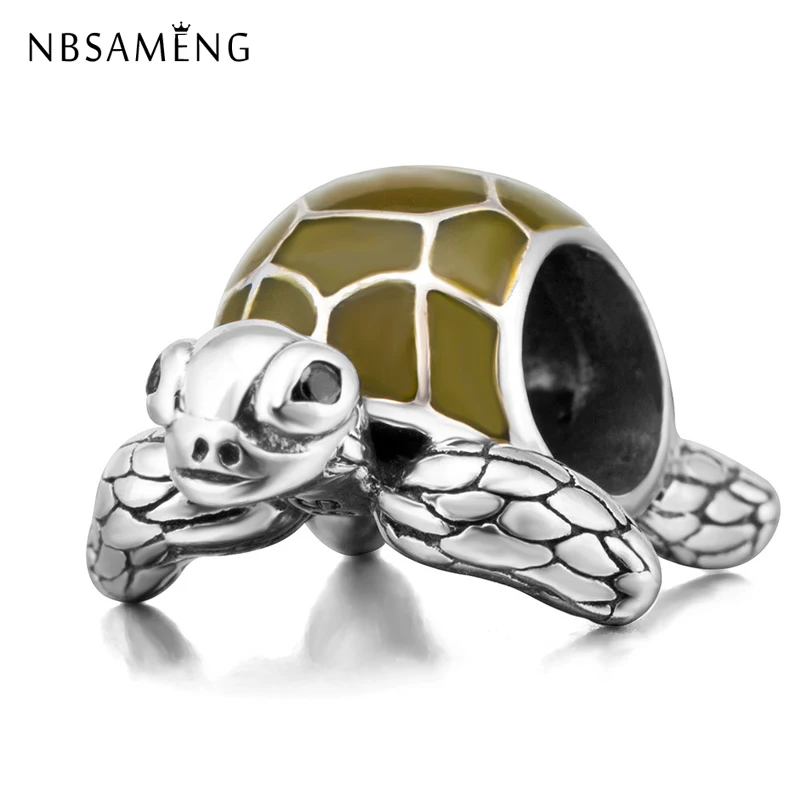 

NBSAMENG 100% 925 Sterling Silver Bead Sea Turtle Beads Charms with Green Enamel Fit Original Pandora Bracelets DIY Jewelry Gift