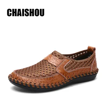 

Summer Breathable Mesh Mens Casual Shoes Genuine Leather Slip On Fashion Soft Comfortable Big Size Shoes zapatillas hombre CS541