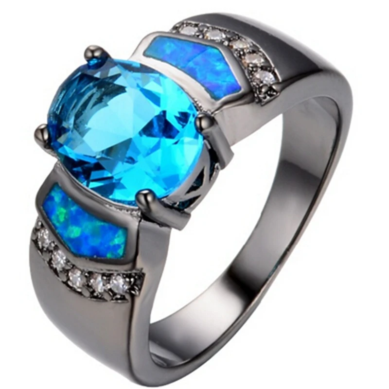 Size 4 12 Black Rhodium Australian Fire Opal Ring Three ...