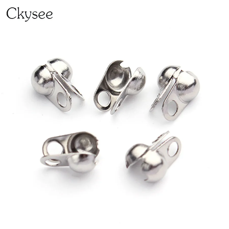 Ckysee 50Pcs Silver Tone 1.5/2/3.2mm Stainless Steel End Crimp Beads
