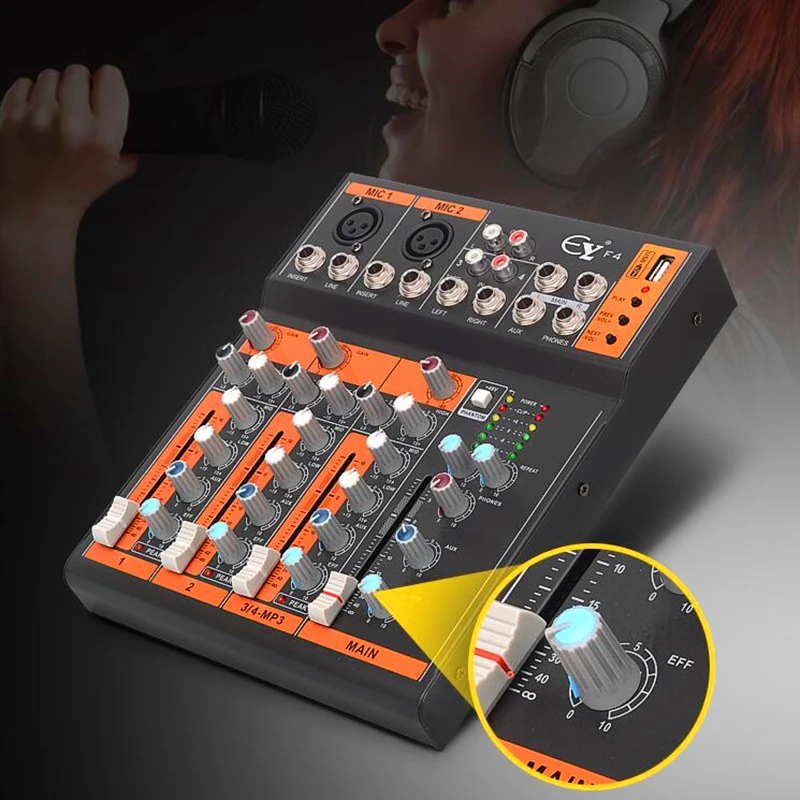 Finlemho DJ микшер аудио USB консоль F4 Профессиональный для сцены усилитель мощности сабвуфер динамик линейный массив 48 В фантомное питание