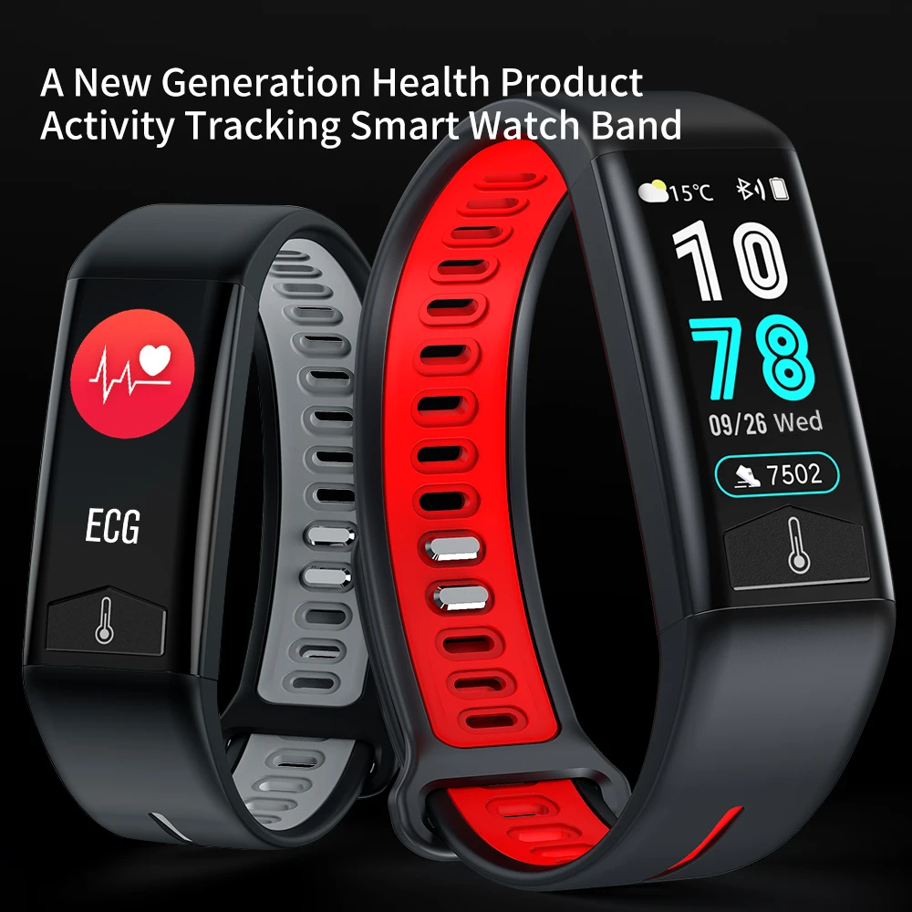 Fitness Smart Bracelet IP68 Waterproof Heart Rate ECG Monitor Wristband Weather Display Body Temperature Smart Band