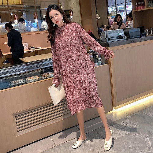 Elegant Stand Collar Floral Print Women Dress Full Sleeve Elastic Slim Waist Chiffon Autumn A-line female Dress Elegant Stand Collar Floral Print Women Dress Full Sleeve Elastic Slim Waist Chiffon Autumn A-line female Dress