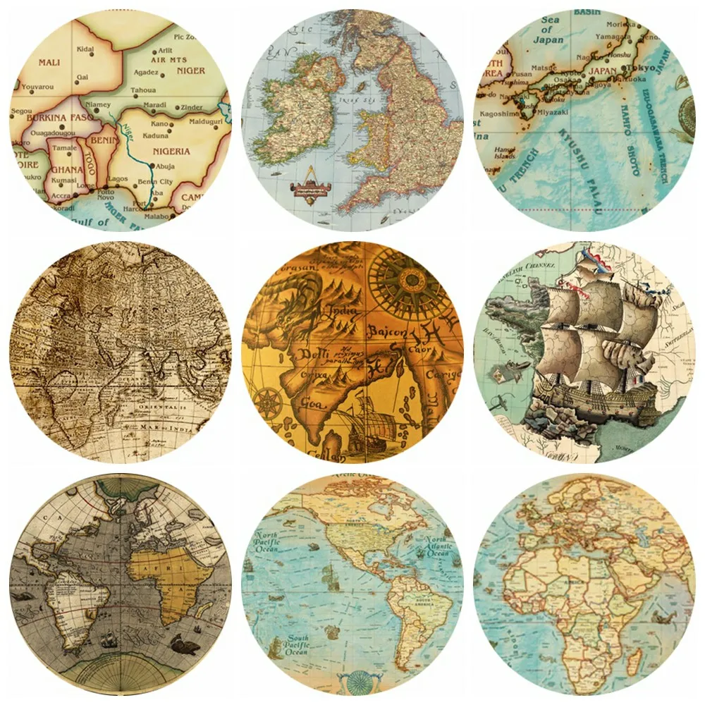 

20pcs 8~30mm Retro World Map Glass Cabochon for DIY Jewelry Making Findings & Components Z-G1441