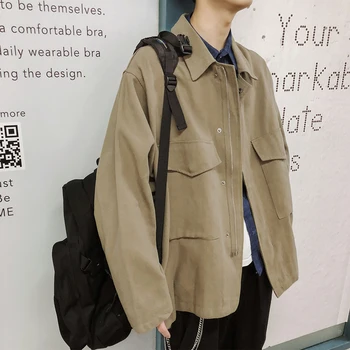 

2019 Men's Work Clothes Pocket Streetwear Bomber Jacket Loose Outerwear Male Coats Khaki/black/green Color Windbreaker S-XL