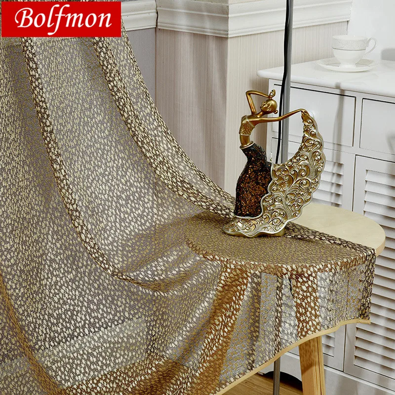

2 Colors European Jacquard Home Decoration Modern Coffee Curtain for Living Room Tulle Fabrics Sheer Leopard Window Treatment